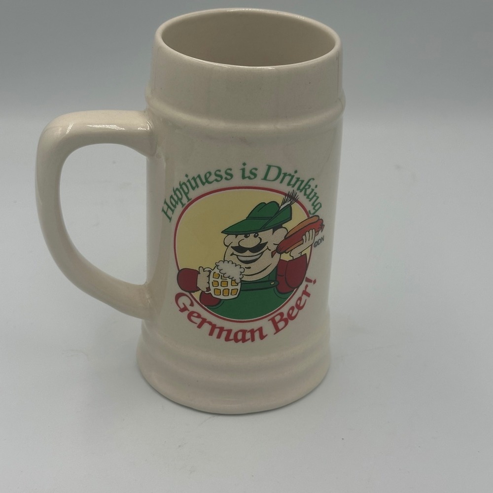 D.N. & E.I. Beer Stein Mug Cream "Happiness is Drinking German Beer" Vintage